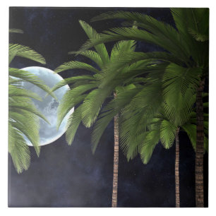 Palm Trees Against the Moon Ceramic Tile