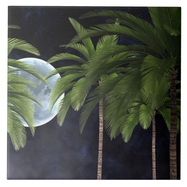 Palm Trees Against the Moon Ceramic Tile (Front)