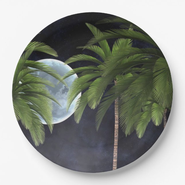Palm Trees Against the Moon Paper Plates (Front)