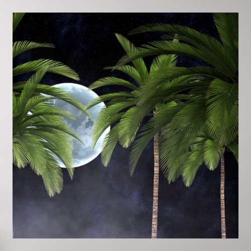 Palm Trees Against the Moon Poster