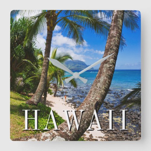 Palm Trees Along Hideaways Beach Square Wall Clock