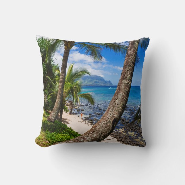Palm Trees Along Hideaways Beach Throw Pillow (Front)