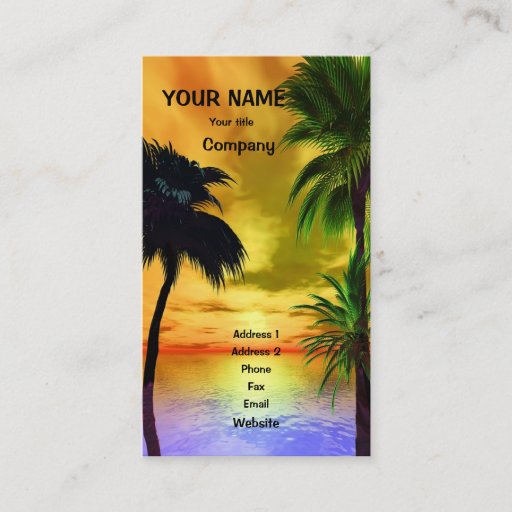 Customizable Palm trees and a tropical sunset business card