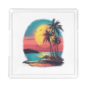 Palm trees and beach acrylic tray