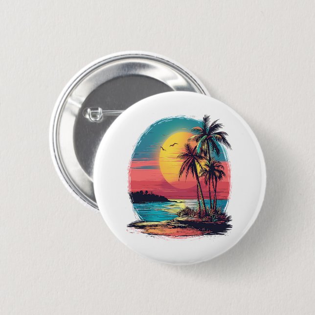 Palm trees and beach button (Front & Back)