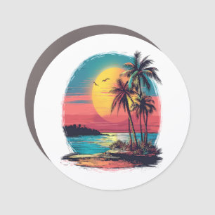 Palm trees and beach car magnet