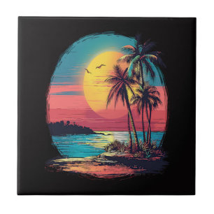 Palm trees and beach ceramic tile