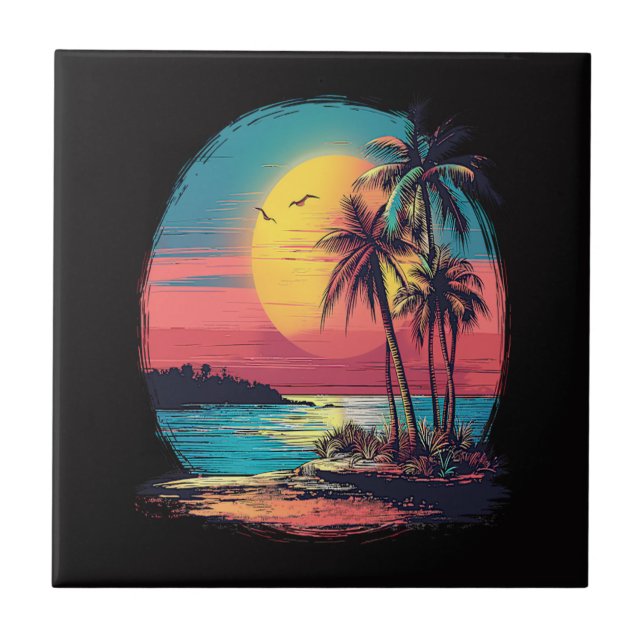 Palm trees and beach ceramic tile (Front)