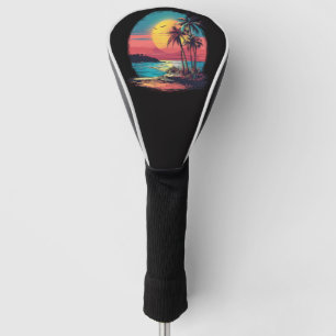 Palm trees and beach golf head cover