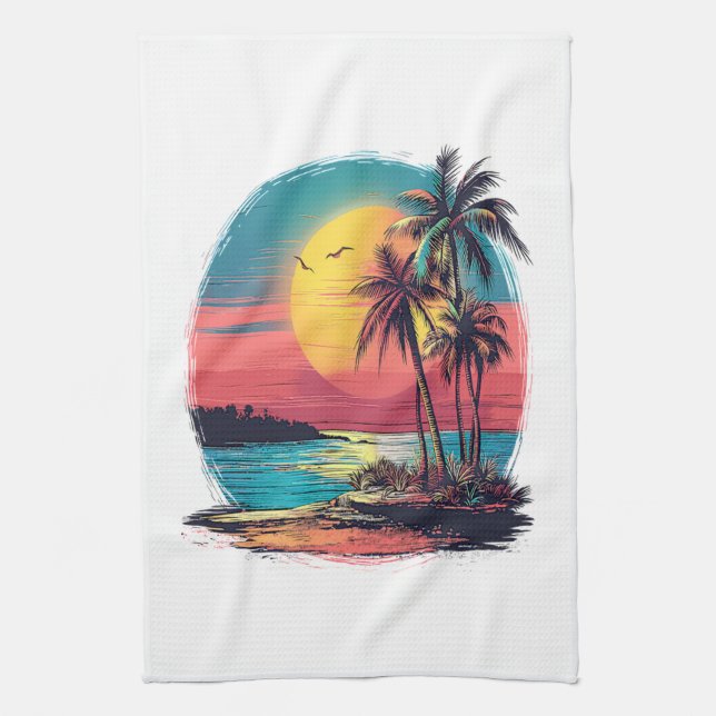 Palm trees and beach kitchen towel (Vertical)