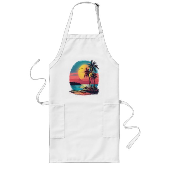 Palm trees and beach long apron (Front)
