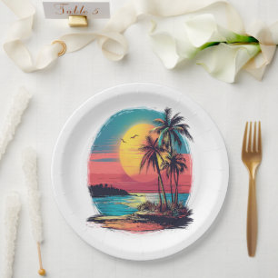 Palm trees and beach paper plates