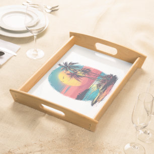 Palm trees and beach serving tray