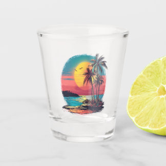 Palm trees and beach shot glass