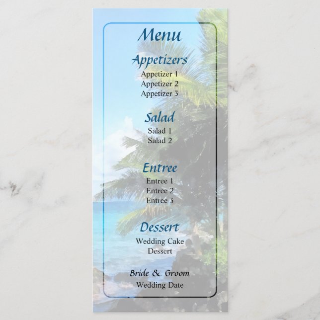 Palm Trees and Beach St. Thomas VI Wedding Menu (Front)