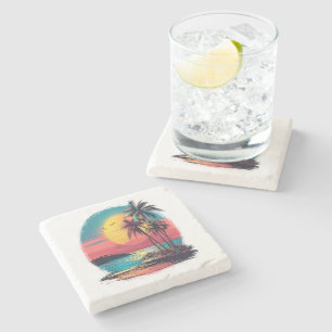 Palm trees and beach stone coaster