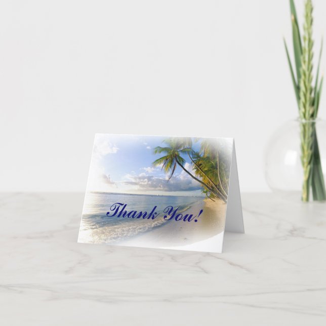 Palm Trees and Beach wedding Thank You notecards (Front)