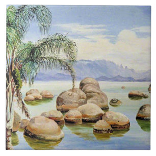 Palm Trees and Boulders, Bay of Rio, Ceramic Tile