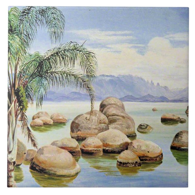 Palm Trees and Boulders, Bay of Rio, Ceramic Tile (Front)