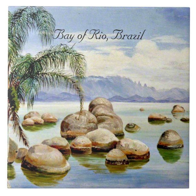 Palm Trees and Boulders in the Bay of Rio, Brazil Ceramic Tile (Front)
