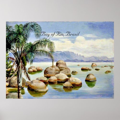 Palm Trees and Boulders in the Bay of Rio Brazil Poster