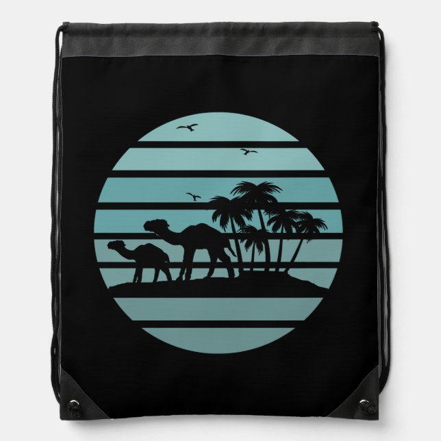 palm trees and camels  drawstring bag (Front)