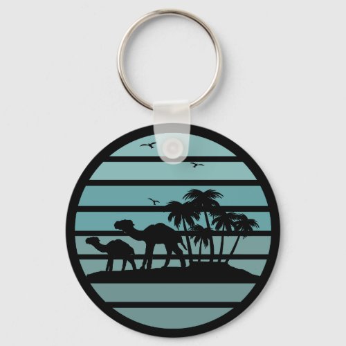 palm trees and camels vintage sunset keychain