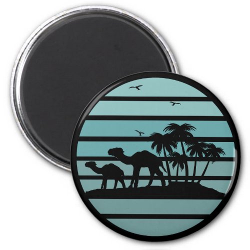 palm trees and camels vintage sunset magnet