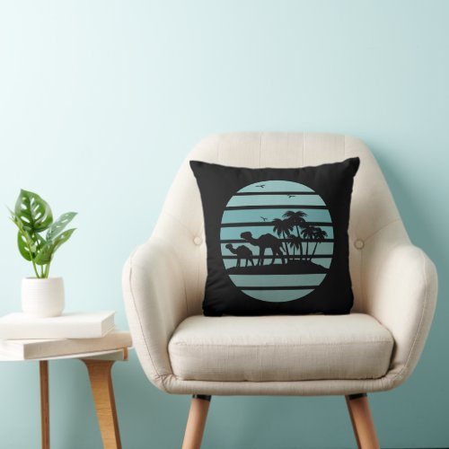 palm trees and camels vintage sunset throw pillow