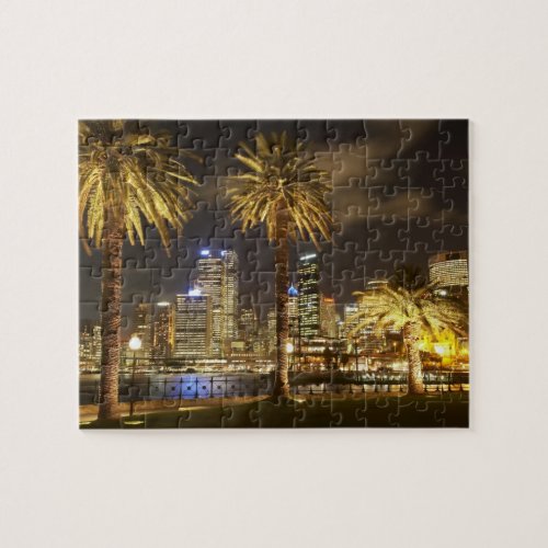 Palm Trees and CBD at Night Sydney New South Jigsaw Puzzle