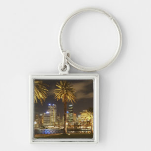 Palm Trees and CBD at Night, Sydney, New South Keychain