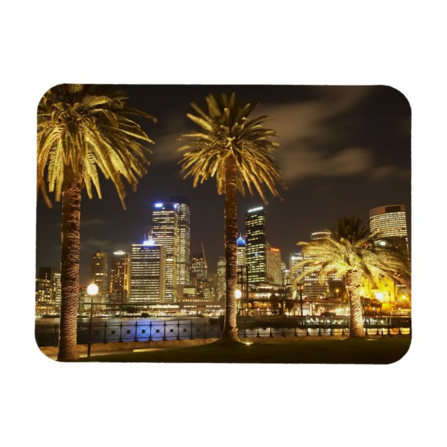 Palm Trees and CBD at Night, Sydney, New South Magnet (Horizontal)