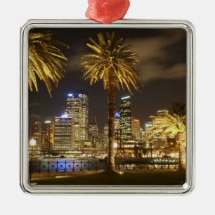Palm Trees and CBD at Night, Sydney, New South Metal Ornament
