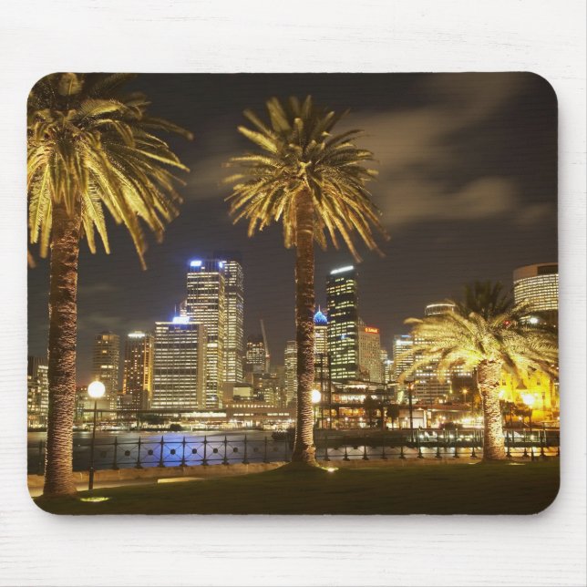 Palm Trees and CBD at Night, Sydney, New South Mouse Pad (Front)