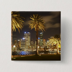 Palm Trees and CBD at Night, Sydney, New South Pinback Button