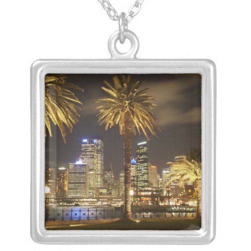 Palm Trees and CBD at Night Sydney New South Silver Plated Necklace