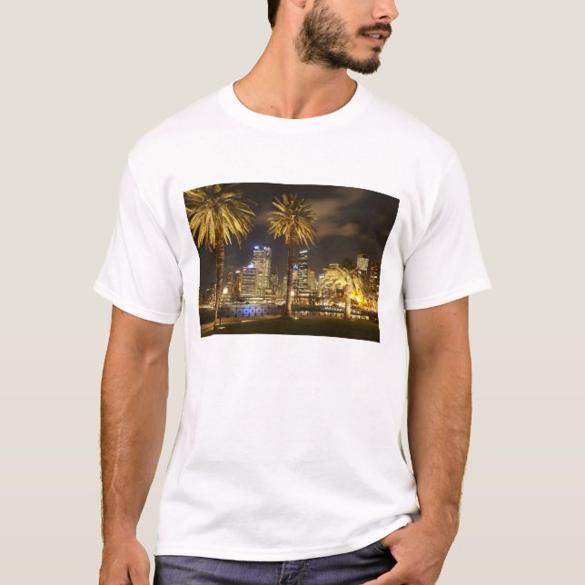 Palm Trees and CBD at Night, Sydney, New South T-Shirt (Front)