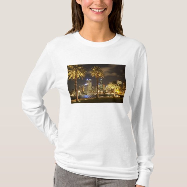 Palm Trees and CBD at Night, Sydney, New South T-Shirt (Front)