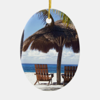 Palm Trees and chairs Mexico Beach Ceramic Ornament