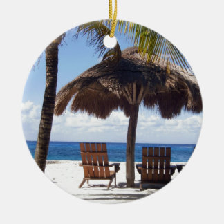 Palm Trees and chairs Mexico Beach Ceramic Ornament