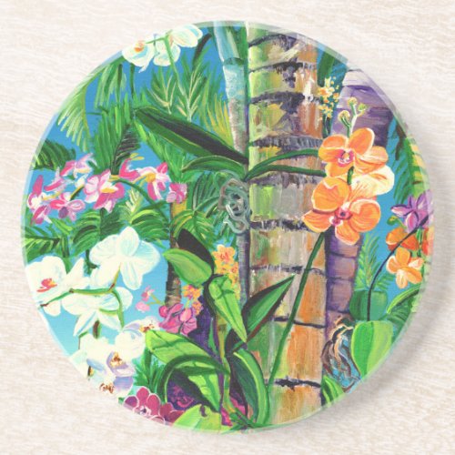 Palm Trees and Colorful Orchids  Coaster