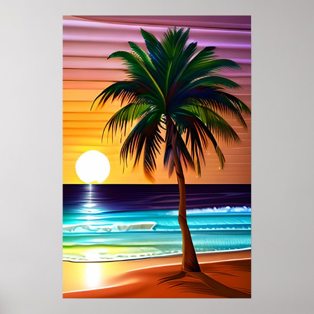 Palm Trees and Colorful Sunset Poster (Front)