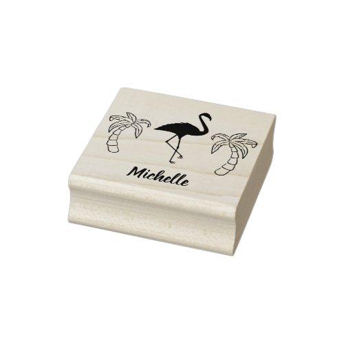 Palm Trees and Flamingos Personalized Rubber Stamp