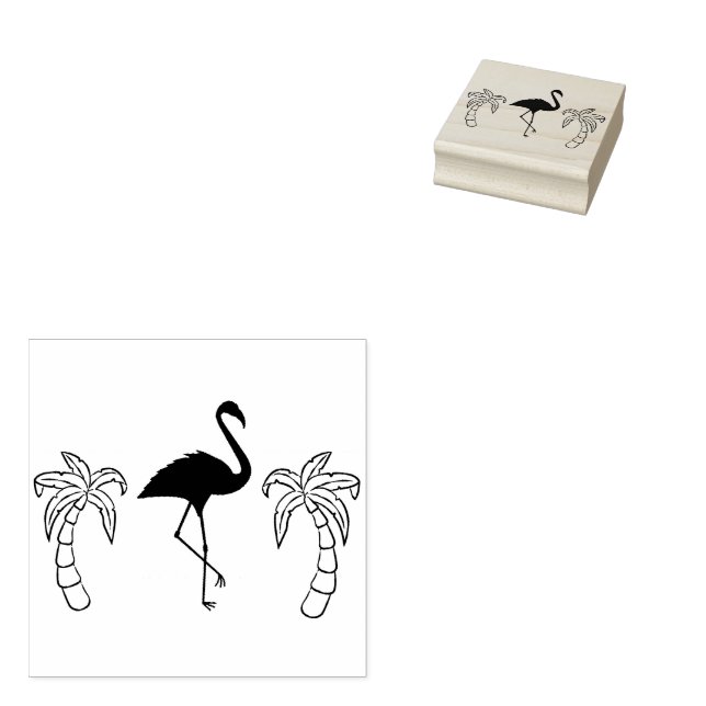 Palm Trees and Flamingos  Rubber Stamp (Stamped)