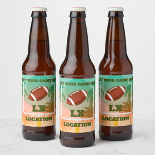 Palm Trees and Football Uprights Party Beer Bottle Label