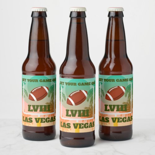 Palm Trees and Football Uprights Party Beer Bottle Label