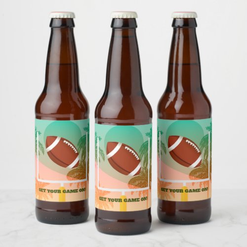 Palm Trees and Football Uprights Party Beer Bottle Label