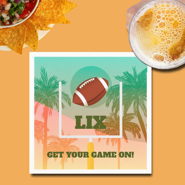 Palm Trees and Football Uprights Party Napkins (Palm trees and football through the uprights cocktail napkins)