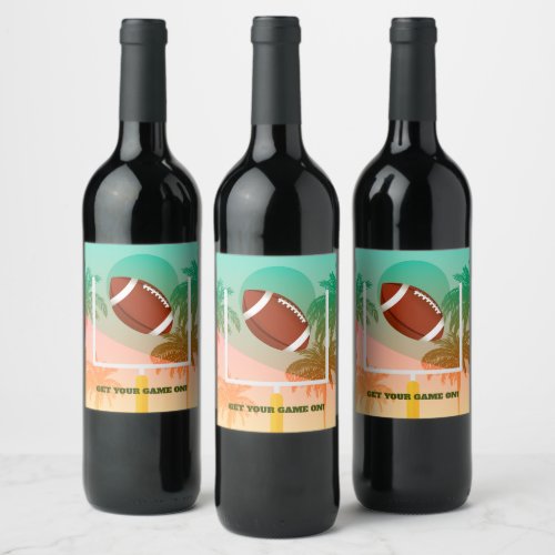 Palm Trees and Football Uprights Party Wine Label