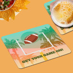 Palm Trees and Football Uprights Square Paper Coaster<br><div class="desc">Football game day heavy paper pulp COASTERS super fans will love featuring palm trees and a football sailing through the uprights. Perfect for the big game. MATCHING party invitations,  plates,  napkins and more in our store.</div>
